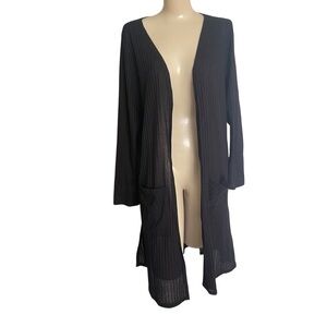 Plus Size 2X Long Black Ribbed Cardigan with Pockets
